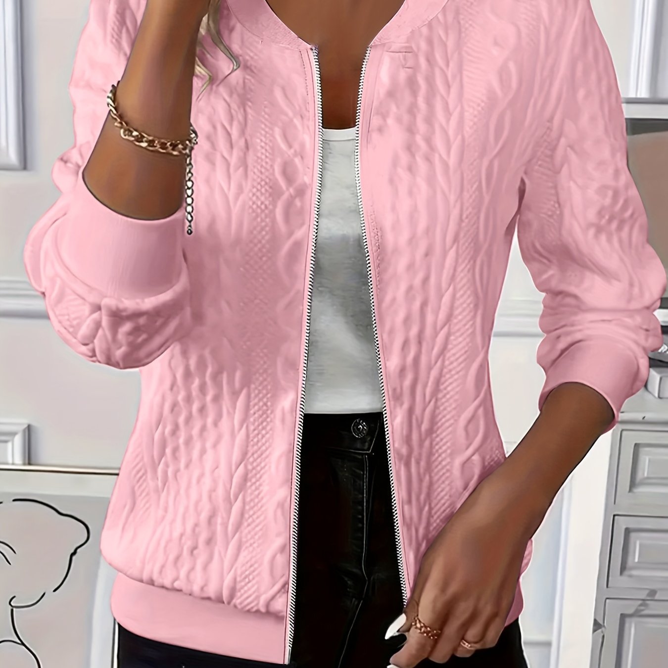 Emma | Women zip-up cable knit cardigan