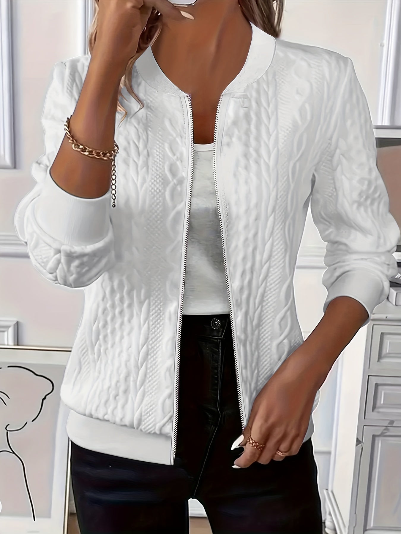 Emma | Women zip-up cable knit cardigan