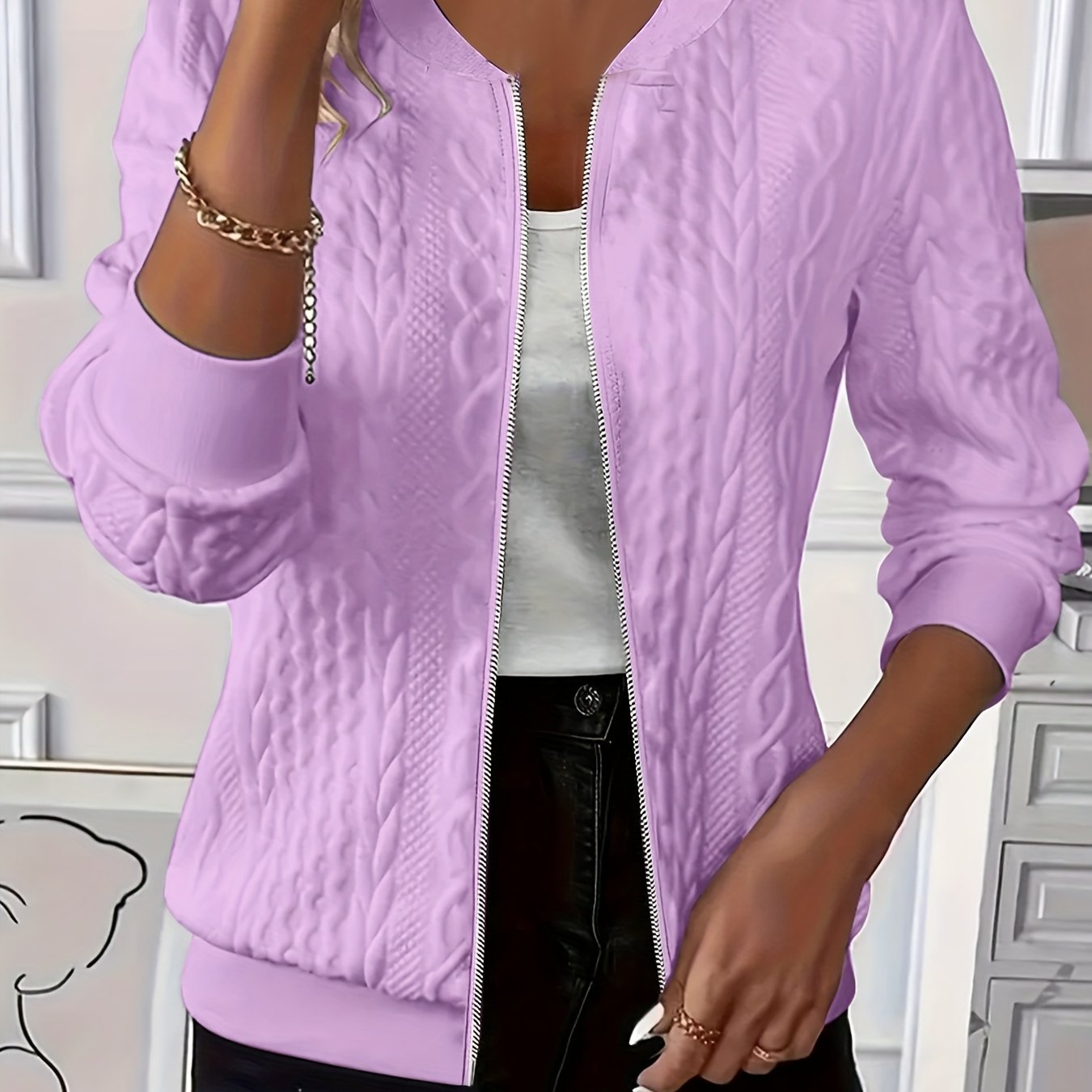 Emma | Women zip-up cable knit cardigan