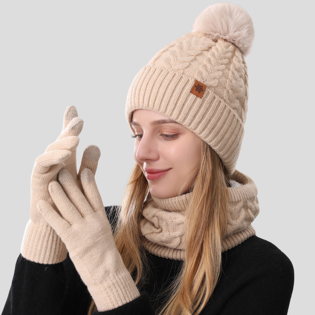 3-Piece Winter Knit Set | Beanie, Scarf & Gloves