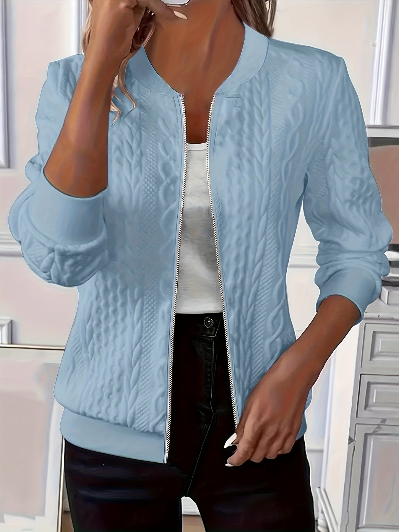 Emma | Women zip-up cable knit cardigan