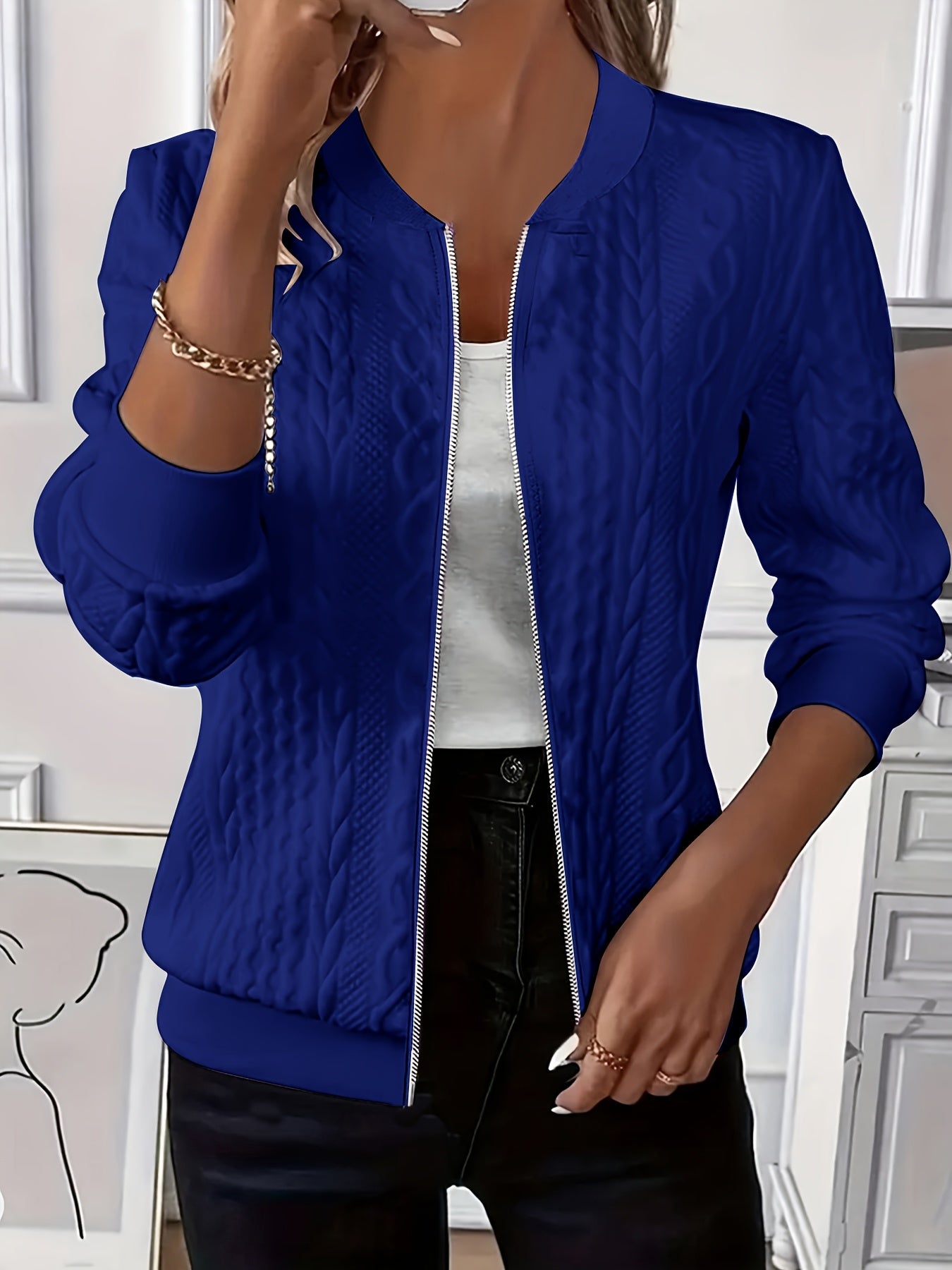 Emma | Women zip-up cable knit cardigan