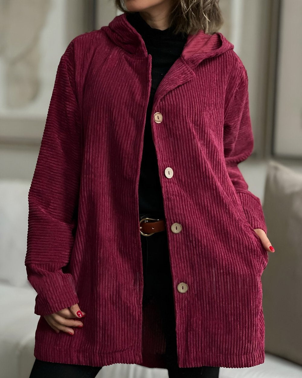 Emma™ - Cozy Corduroy Hooded Jacket