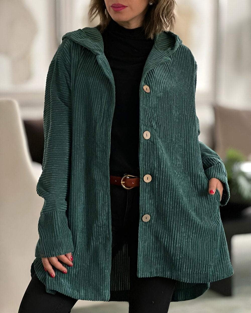 Emma™ - Cozy Corduroy Hooded Jacket