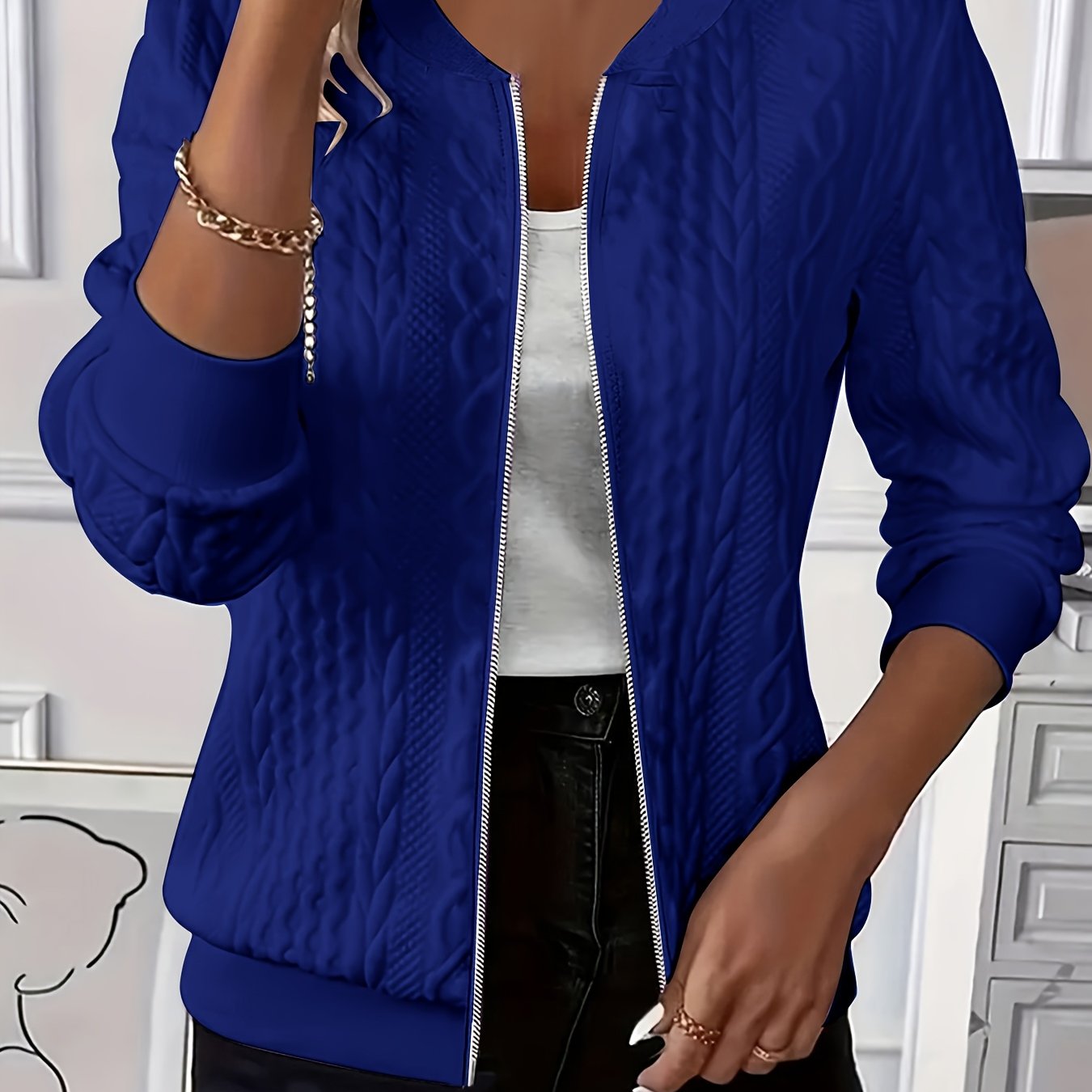 Emma | Women zip-up cable knit cardigan